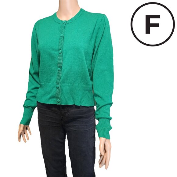 French Connection Crewneck Cardigan Sweater Small hole NWT Green Large - Picture 1 of 11